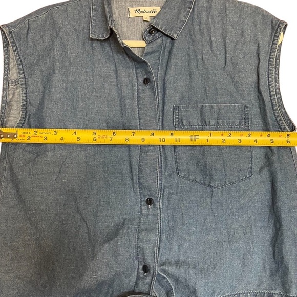 Madewell Blue Sleeveless Button Down Shirt with Tie Front - Picture 6 of 6